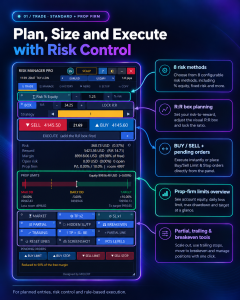 Annotated conceptual overview of the Multi Risk Manager Pro MT5 standard trading and risk controls
